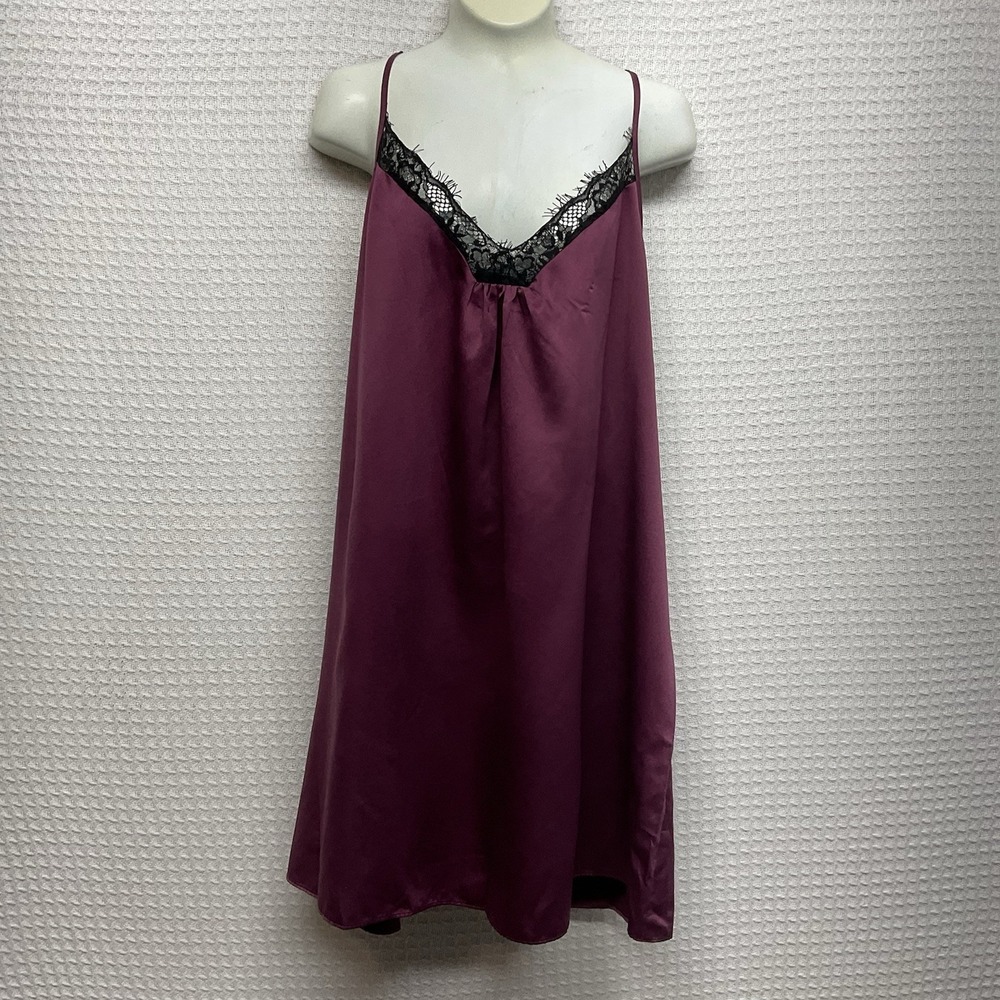 Vintage Linea Donatella Women's M Vine /Claret Cami Satin Lace-Trim Chemise Y2K